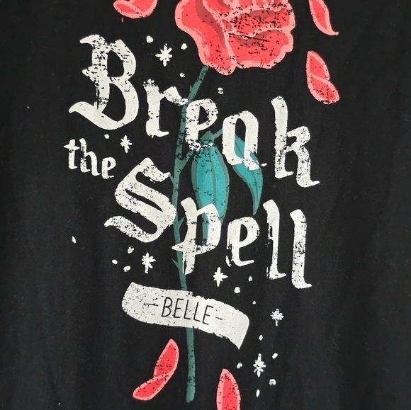 Disney Tee Shirt Women XL Black Beauty & The Beast Break The Spell Distressed - Picture 4 of 14